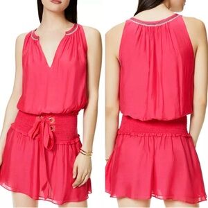 NWT Ramy Brook Pink Fayth Smocked Drop-Waist Dress size Large